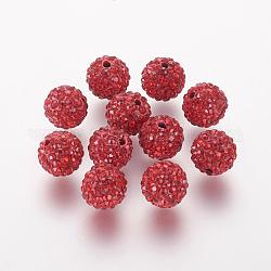 Polymer Clay Rhinestone Beads, Grade A, Round, Pave Disco Ball Beads, Light Siam, 8x7.5mm, Hole: 1mm