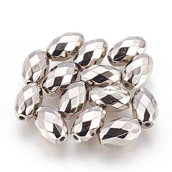 Ccb Kunststoff-Perlen, Oval, facettiert, Platin Farbe, 13.5x8.5 mm, Bohrung: 2 mm