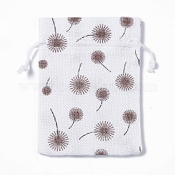 Bolsas de embalaje de arpillera bolsas de lazo, Rectángulo, blanco, flor, 13.5~14x10x0.35 cm