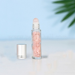 Bottiglie a sfera in quarzo rosa naturale, con coperchio in plastica, bottiglia di vetro vuota con olio essenziale per aromaterapia spa, 2x8.5cm, capacità: 10 ml (0.34 fl. oz)