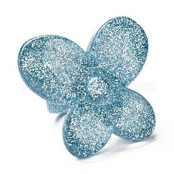 Acryl Fingerringe, Retro-Stil, mit Glitzerpulver, Schmetterling, Licht Himmel blau, 6.5~36 mm, Innendurchmesser: 18 mm, Schmetterling: 36 mm