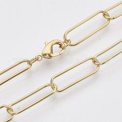 Fabricación de collar de cadena de clip de papel ovalado redondo de latón, con cierre de langosta, real 18k chapado en oro, 18.7 pulgada (47.5 cm), link: 20x6.5x1 mm
