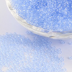 Perline di semi di vetro trasparenti di grado 11/0, tondo, azzurro acciaio chiaro, 2x1.5mm, Foro: 0.8 mm, circa 3000pcs/50g
