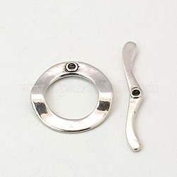 Tibetan Style Toggle Clasps, Lead Free & Cadmium Free & Nickel Free, Antique Silver Color, Bar: 47x6x2mm, hole: 2mm, Ring: 30x2mm, hole: 2mm