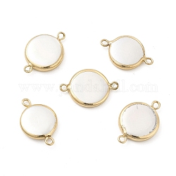 Breloques de connecteur de perles de coquille, avec doubles boucles en laiton, maillons ronds plats, or clair, 22x13~15x3~4mm, Trou: 1.6~1.8mm