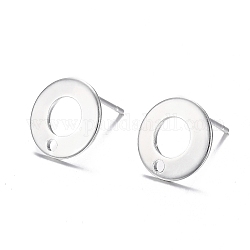Accessoires de puces d'oreilles en 304 acier inoxydable, donut, couleur d'argent, 10.3mm, Trou: 1.3mm, pin: 0.7 mm