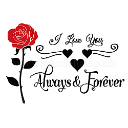 Valentine's Day PVC Wall Stickers, for Home Living Room Bedroom Decoration, Rose with Word I Love You, Red, 29x90cm, 2 sheets/set