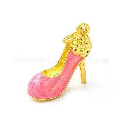 Colgantes de esmalte de aleación de chapado en rack con anillo de salto, encantos de zapatos de tacón alto, color dorado mate, color de rosa caliente, 16x14.5x6mm, anillo de salto: 6x1 mm, 4 mm de diámetro interior