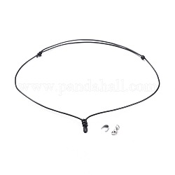 Fabricación de collar de cordón de poliéster encerado coreano ajustable, con 304 cierres de pinza de langosta de acero inoxidable y fianzas, negro, 21.26 pulgada ~ 27.32 pulgadas (54~69.4 cm)