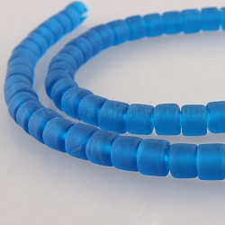 Frosted Lampwork Column Beads Strands, Dodger Blue, 8x9mm, Hole: 2mm, about 40pcs/strand, 15.7inch