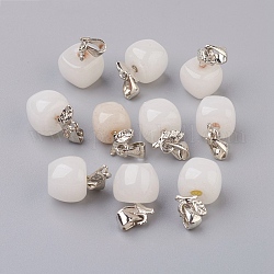 Giada pendenti bianchi naturali, con i risultati in ottone tono platino, mela, 15x10mm, Foro: 2.5x6 mm