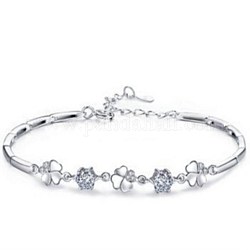 Bracelet zircon cubique trèfle pour fille femme, bracelet chaîne à maillons en laiton, clair, platine