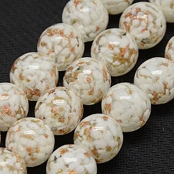 Round Handmade Gold Sand Lampwork Beads Strands, White, 14mm, Hole: 2mm, about 15pcs/strand, 7.28 inch
