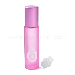 Glasfarbe ätherisches Öl leere Parfümflaschen, mit PP-Kunststoffkappen und Rollerball, Kolumne, matt, rosa, 2x8.5 cm, Kapazität: 10 ml (0.34 fl. oz)
