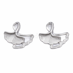 316 Surgical Stainless Steel Charms, Ginkgo Leaf, Stainless Steel Color, 16x16.5x4mm, Hole: 1.8mm