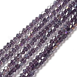 Transparentes perles de verre de galvanoplastie brins, de couleur plaquée ab , toupie avec facettes, violet, 4.5x4mm, Trou: 0.7mm, Environ 88~92 pcs/chapelet, 13.50~14.06 pouce (34.3~35.7 cm)