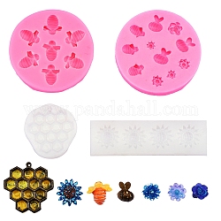4pcs 4 moldes de silicona de estilo, moldes de resina, para resina uv, fabricación de joyas de resina epoxi, flor y abeja y panal, color mezclado, 1pc / estilo