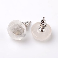 Orecchini di cristallo naturale perno mezza cupola rotonda, con i risultati in ottone placcato platino, 18mm, ago :0.8mm