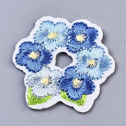 Apliques de flores, Tela de bordado computarizada para planchar / coser parches, accesorios de vestuario, acero azul, 32.5x32.5x1.5mm