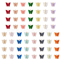 SUPERFINDINGS 60Pcs 15 Colors Acrylic Charms, with Alloy Finding, Butterfly Charm, Mixed Color, 13x14x3mm, Hole: 2mm, 4pcs/color
