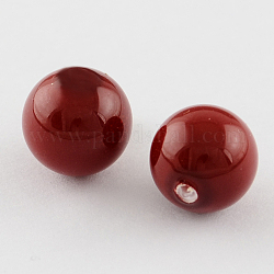 Shell Beads, Imitation Pearl Bead, Grade A, Half Drilled Hole, Round, Dark Red, 12mm, Hole: 1mm