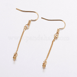 Brass Earring Hooks, For Half Drilled Beads, Long-Lasting Plated, Lead Free & Cadmium Free, Golden, 52mm, Pin: 0.5mm