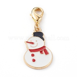 Christmas Themed Alloy Enamel Pendants, with Brass Lobster Claw Clasps, Snowman, Colorful, 37.5mm
