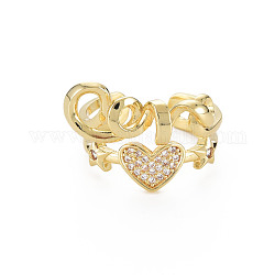 Кольцо-манжета в форме сердца из прозрачного кубического циркония, открытое кольцо из латуни для женщин, без никеля , реальный 18k позолоченный, размер США 7 3/4 (17.9 мм)