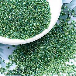 MIYUKI Round Rocailles Beads, Japanese Seed Beads, (RR341) Green Lined Chartreuse AB, 11/0, 2x1.3mm, Hole: 0.8mm, about 5500pcs/50g