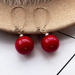 Orecchini a cerchio in lega, montaggio del filo dell'orecchio, con perle di plastica imitazione perla, tondo, oro, rosso, 60mm, ago :0.6mm