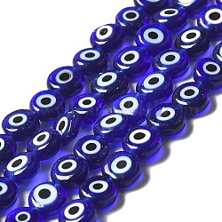 Handmade bösen Blick lampwork flache runde Perle Stränge, Blau, 6x3 mm, Bohrung: 1 mm, ca. 65 Stk. / Strang, 14 Zoll