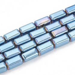 Chapelets de perles en hématite synthétique sans magnétiques, cuboïde, bleu plaqué, 8x4x4mm, Trou: 1mm, Environ 60 pcs/chapelet, 16.53 pouce