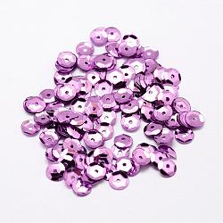 Kunststoffperlen pailletten, halbschalenförmigen Pailletten Perlen, Mittelloch, Pflaume, 8x0.5 mm, Bohrung: 1 mm