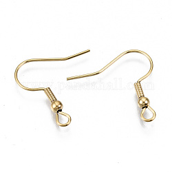 304 Stainless Steel Earring Hooks, Ear Wire, with Horizontal Loop, Cadmium Free & Nickel Free & Lead Free, Golden, 20~22x22mm, Hole: 2mm, 21 Gauge, Pin: 0.7mm