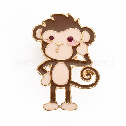 Alloy Enamel Brooches, Enamel Pins, with Brass Butterfly Clutches, Monkey, Cadmium Free & Nickel Free & Lead Free, Light Gold, Camel, 1-3/8x1 inch(36x25.5mm), Pin: 1mm