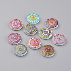 2 отверстия печатных деревянные кнопки, окрашенные, плоские круглые с рисунком, разноцветные, 20x4.5 мм, отверстие : 1.5 мм