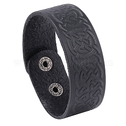 Bracelets en cuir de vache à motif nœud de sorcière, avec des fermoirs de fer, noir, 8-7/8 pouce (22.5 cm)
