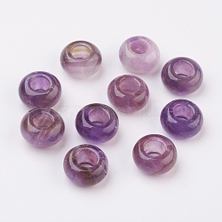 Natürliche Amethyst europäischen Perlen, Großloch perlen, Rondell, 14x7~8 mm, Bohrung: 6 mm
