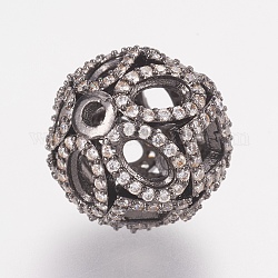 Messing Mikro ebnen Zirkonia Perlen, Runde, Transparent, Metallgrau, 14 mm, Bohrung: 2 mm