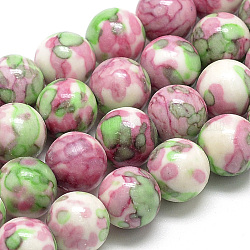 Synthetik Meer weißer Jade Perlen Stränge, gefärbt, Runde, Flamingo, 8~9 mm, Bohrung: 1 mm, ca. 49 Stk. / Strang, 15.7 Zoll