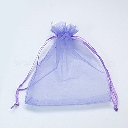 Organza Gift Bags, Jewelry Mesh Pouches for Wedding Party Christmas Gifts Candy Bags, with Drawstring, Rectangle, Medium Purple, 12x10cm