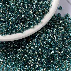 Perles rocailles miyuki rondes, Perles de rocaille japonais, (rr3741) fantaisie doublé bleu argent, 8/0, 3mm, Trou: 1mm, environ 422~455 pcs/10 g