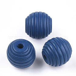 Painted Natural Wood Beehive Beads, Round, Marine Blue, 18x17mm, Hole: 3.5~4mm