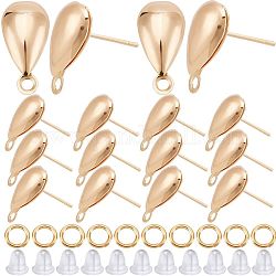 CREATCABIN 30Pcs Brass Stud Earring Findings, with Horizontal Loops, Teardrop, Nickel Free, 30Pcs Open Jump Rings & 100Pcs Plastic Ear Nuts, Real 18K Gold Plated, 17x8.5mm, Hole: 1.8mm, Pin: 0.8mm