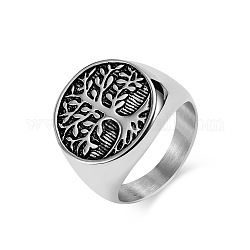 Ретро титановое стальное кольцо на палец «Древо жизни», широкое кольцо полоса, античное серебро, внутренний диаметр: 20 мм