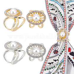 Pandahall elite 4 pièces 2 couleurs cristal strass ovale avec anneau en plastique perle écharpe boucle, porte-fermoir en alliage pour fille femmes, platine et d'or, 26x31.5x25mm, 2 pcs / couleur
