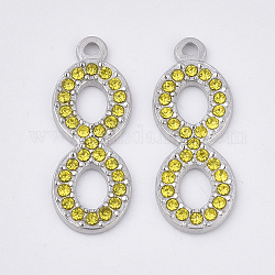 304 Stainless Steel Pendants, with Rhinestone, Number 8, Citrine, 26x10x2mm, Hole: 1.6mm
