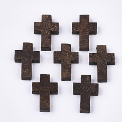 Holzanhänger, gefärbt, Kreuz, Kokosnuss braun, 21~22x14~15x4~5 mm, Bohrung: 1.8 mm