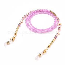 Eyeglasses Chains, Neck Strap for Eyeglasses, with Glass Seed Beads, Gemstones Beads, Alloy & Brass Beads, 304 Stainless Steel Lobster Claw Clasps and Rubber Loop Ends, Pink, 28.54 inch(72.5cm)