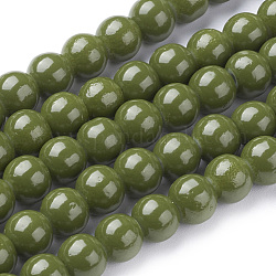 Painted Glass Bead Strands, Baking Paint, Round, Olive Drab, 6mm, Hole: 1.3~1.6mm, about 133pcs/strand, 31.4inch